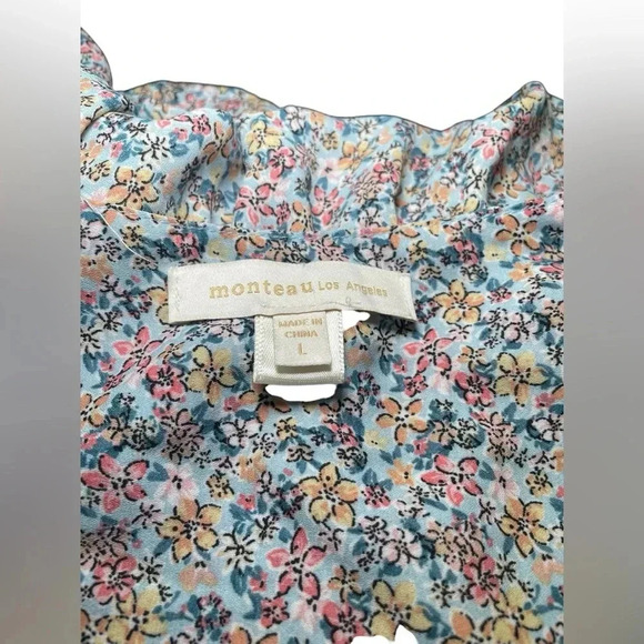 Monteau Los Angeles Floral Ruffle Sleeve Knot Front Mini Dress Size Large - Picture 6 of 6